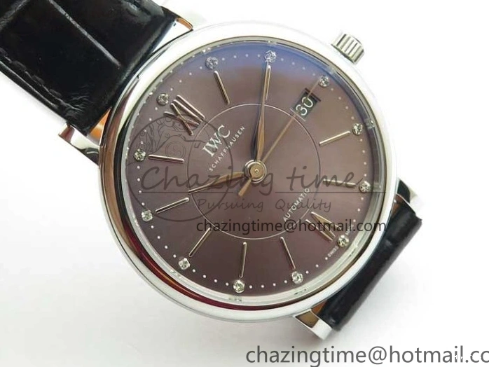 MIROTIME 0501 Portofino 37mm SS V7F 1:1 Best Edition Gray Dial on Black Leather Strap A Practical 7094